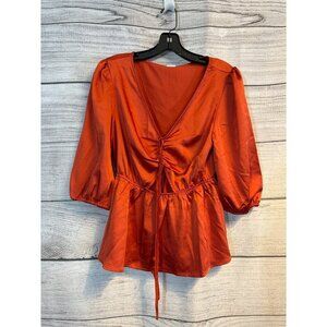 NWT Melrose & Market V-Neck Satin Peplum Blouse Size M